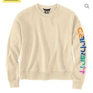 Carhartt Tan Sweatshirt with Colorful Sleeve Logo